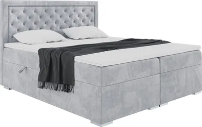 Produktbild von MEBLINI Boxspringbett mit Bettkasten - Gepolstert Doppelbett mit Matratze und Topper - Polsterbett mit Stauraum - Bett mit Kopfteil - Stauraumbett - GLAMOUR - 160x200 - H4/Hellgrau Samt