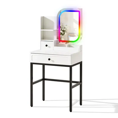 Image de CLIPOP Coiffeuse avec éclairage LED, 1 tiroir Coiffeuse avec miroir unique