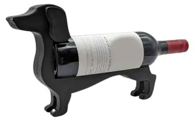 Produktbild von Dachshund-Weinflaschenhalter aus Kunststoff, schwarzer Weinregal-Halter für Küchentheke, dekorativer Flaschenhalter für Weinliebhaber
