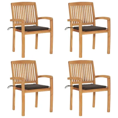 Produktbild von Stapelbare Gartenstühle mit Kissen 4 Stk. Massivholz Teak