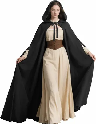 Productafbeelding van Renaissance cape met kap, mouwopeningen, zwart, voor Halloween