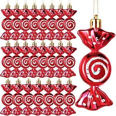 Produktbild von 24 Stück Christbaumschmuck Süßigkeiten – 9 cm – Weihnachtsbaumschmuck – Christbaumschmuck – Hängedeko – Kunststoff – Rot - Weihnachtsdeko