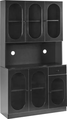 Produktbild von BELIANI Vitrinenschrank Schwarz Holzwerkstoff u. Sicherheitsglas 178 cm Hoch Schmal mit 6 Türen Schublade Arbeitsplatte Industrie-Design für Küche