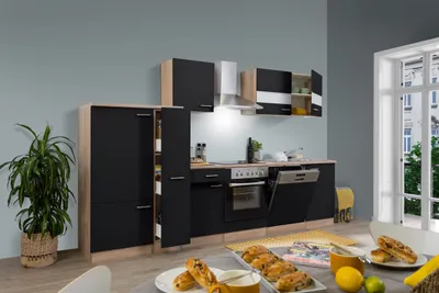 Produktbild von Küche Küchenzeile Küchenblock Einbauküche Eiche Schwarz Merle 310 cm Respekta