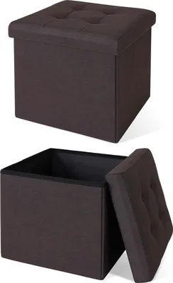 Produktbild von dibea Sitzhocker mit Stauraum, multifunktionaler Hocker aus Leinen, pflegeleicht & komfortabel, 38x38x38 cm, braun