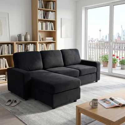 Imagen del producto de Sofá de tres plazas con espacio de almacenamiento, conjunto de sala de estar, otomana, núcleo de muelles ensacados, fundas desmontables, 245,5 cm ()