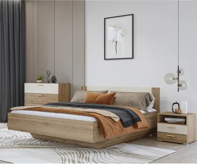 Produktbild von Schlafzimmer Set 3-teilig mit Bett 160x200 cm inkl. Lattenrost in Eiche mit beige VARESE-83