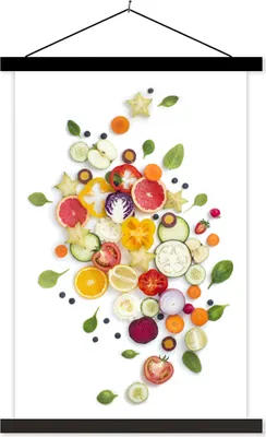 Produktbild von MuchoWow® Textilposter Obst - Gemüse - Weiß 120x180 cm mit schwarzem Rahmen - Fotos