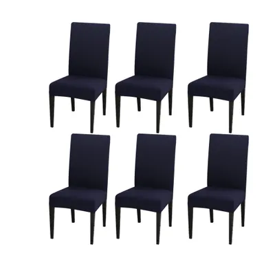Produktbild von 6er Set Stretch Einfarbig Stuhlhusse, Moderne Elastische Stuhlbezug für Zuhause Küche Hotel, Blau