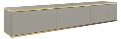 Image de Meuble suspendu pour télévision - design moderne avec système d'ouverture par simple pression. Couleur : GRIS. Dimensions : L 175 cm, H 30 cm, P 32 cm. Meuble bas pour télévision