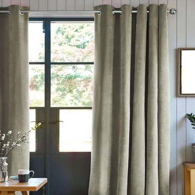 Zdjęcie produktu dla Aksamitna zasłona 100% poliester - Taupe - 140x250 cm