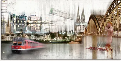 Produktbild von ARTland Glasbild Köln Skyline Collage I Größe: 100x50 cm