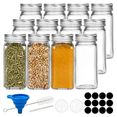 Produktbild von Set mit 12 eckigen Gewürzgläsern mit Deckel, 120 ml