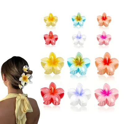 Produktbild von Blumen Haarspangen für Mädchen 12x kleine & große Blumen-Haarklammern für Damen und Kinder Blumen-Haarschmuck Hawaii Flower Hair Clip - extra Volumen