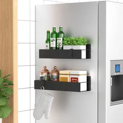 Zdjęcie produktu dla Magnetyczny organizer do lodówki i piekarnika – zestaw 2 sztuk – czarny – metalowy organizer na pranie