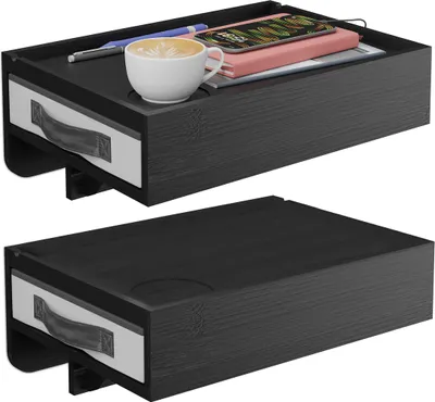Produktbild von Relaxdays Nachttisch klemmbar, 2er Set, Bambus, HxBxT: 14 x 37 x 26,5 cm, Schublade, Bettablage zum Einhängen, schwarz