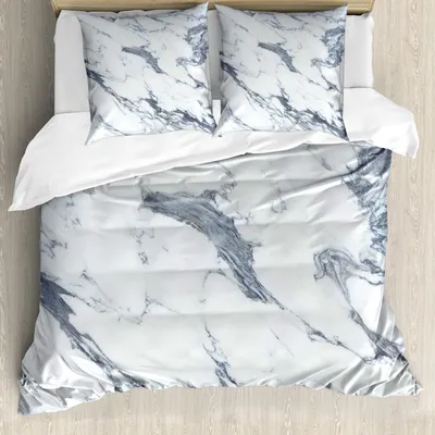 Produktbild von ABAKUHAUS Marmor Bettbezug Set, Antiker Marmor strukturierter Ozean-Art-organischer Granit-Felsformations-Kunst-Druck, 155 x 220 cm + 80 x 80 cm, Kadett Blau