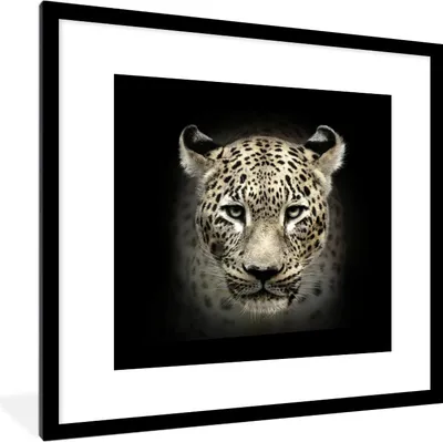 Produktbild von MuchoWow® MuchoWow® Gerahmtes Poster Leopard - Schwarz - Tiere 40x40 cm - Poster mit zchwarzem Bilderrahmen - Poster - Plakat im Rahmen