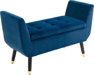 Produktbild von Sitzbank mit Stauraum Armlehnen Polsterbank mit Samtoptik, Sitztruhe mit Holzbeine, Truhenbank für Wohnzimmer Schlafzimmer Flur 107 x 42 x 65 cm, Blau
