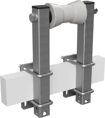 Produktbild von Polyurethan Kielrolle mit Stützen Sliprolle Bootstrailer Sliphilfe verzinkt SUPROD, B=130, L=350 mm, grau