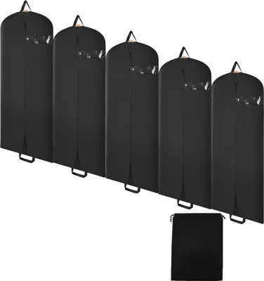 Produktbild von Clanmacy Kleidersack 5er Set 128x60cm Schutzhülle Kleiderhülle mit einem Griff schwarz Schuhsack
