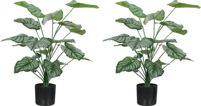 Image de Lot de 2 plantes artificielles - Arbre artificiel en pot - 65 cm - Pour l'intérieur - PEVA/PP - Vert