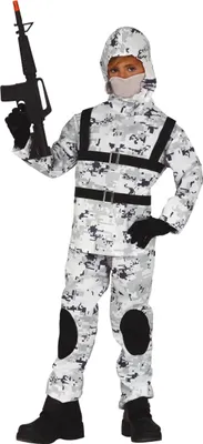 Immagine prodotto di Militare Carnevale mimetico Equipaggiamento speciale Bambino Costume Avventura Outfit, Taglia: 140/146 Colore: Bianco