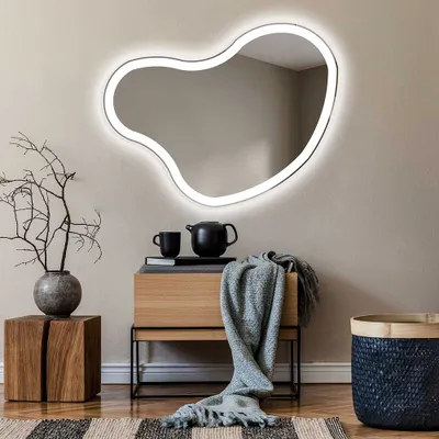 Obrázok produktu pre Moderne Ozdobne Nepravidelné zrkadla na stenu s podsvietenim LED 104x84 cm | Farba LED: Biela studená 7000K | NER222