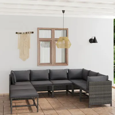 Obrázek produktu pro Maison Exclusive – 8dílná zahradní lounge sada s polštáři, poly ratan, šedá