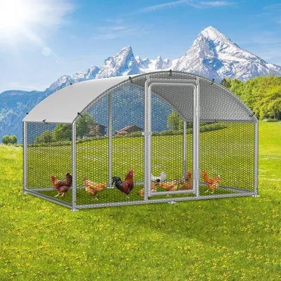 Zdjęcie produktu dla Metalowa klatka dla kur o wymiarach 3 x 2 x 2 m, ocynkowana stalowa konstrukcja, wodoodporny dach z PE, zamek zabezpieczający, przeznaczona dla kur i innych małych zwierząt