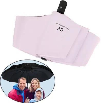 Produktbild von Automatischer Regenschirm, Dreifach Faltbarer UV-Sonnenschirm, Kompakter Regen Klappschirm, Automatisch öffnender und Schließender Regenschirm, Rosa