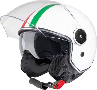 Produktbild von VINZ Neiva Jethelm mit Doppelvisier | Roller Helm mit Italienische Flagge & mit Sonnenblende | In Gr. XS-XXL | ECE 22.06  | Motorradhelm mit Visier | Viele Farben Erhältlich - Weiß | M (57 - 58 cm)