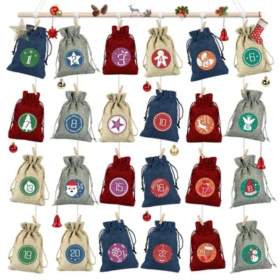 Produktbild von Adventskalender zum Befüllen - 24 wiederverwendbare Stoffbeutel - Jutesäckchen für Adventskalender - 24 Stück