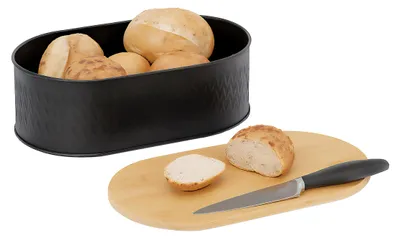 Brotkasten mit Bambus-Schneidebrett-Deckel, 33,5x18x12 cm, schwarz