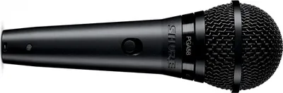 A black Shure PGA58 vocal microphone is shown against a white background.