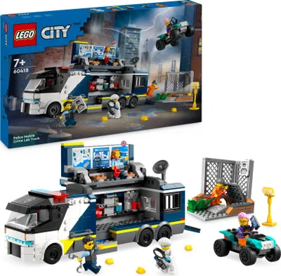 Produktbild von LEGO City Polizeitruck mit Labor, Polizei-Set mit Quad und LKW-Spielzeug für Kinder, Geschenk für Jungs und Mädchen ab 7 Jahre, plus 5 Minifiguren – 2 Polizisten, 1 Wissenschaftler und 2 Ganoven 60418