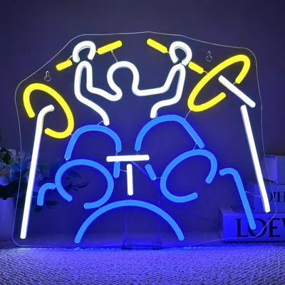 Immagine prodotto di Insegna luminosa a LED al neon con batterista, decorativa, regolabile in intensità, elegante, 39x32 cm