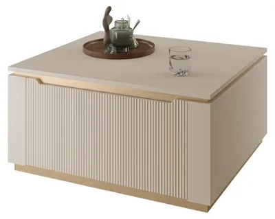Produktbild von MIRJAN24 Couchtisch Hilafin 2K, Stilvoll Wohnzimmer, Couchtisch mit zwei Klappe (Farbe: Sandbeige + Gold)