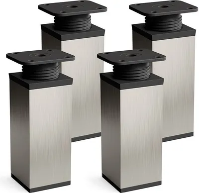 Four identical furniture legs are arranged in a group on a white background.