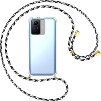 Produktbild von Handykette Backcover-Schutzhülle mit Band (Metall goldfarben) für Xiaomi Redmi Note 12S (6.43'') - schwarz/grau/weiß