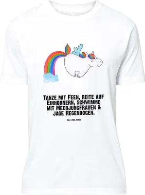 Produktbild von Mr. & Mrs. Panda Größe L T-Shirt Einhorn Fliegendes Pferd - Weiß - Geschenk, mit Spruch, Shirt, Spielen, Glitzer, Tshirt, Regenbogen, Unicorn, Realität