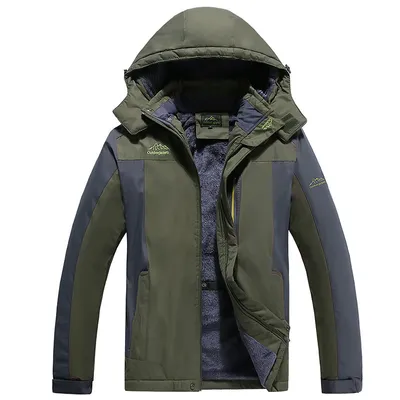 Produktbild von Warme Herren-Skijacke, gefütterte Winterjacke, wasserdichte Funktionsjacke mit abnehmbarer Kapuze
