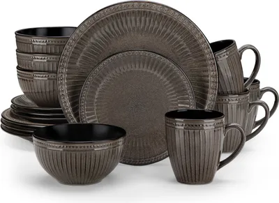 Image de Service de table en porcelaine, vancasso Set de vaisselle, 16 pièces service combiné avec assiettes à manger, assiettes à gâteaux, bols et gobelets pour 4 personnes