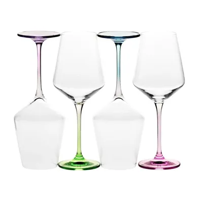 Produktbild von KROSNO Avant-Garde Deco Bunte Weingläser 4er-Set 450 ml – handgemachte Glas-Weingläser für Rot- & Weißwein, farbenfrohes Design für Tisch & besondere Anlässe