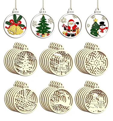 36 Holz-Weihnachtsanhänger zum Bemalen, 6 Motive, DIY