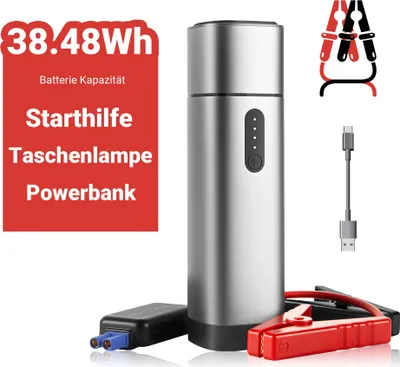 Produktbild von TIMIGO K1 Starthilfe Powerbank in edlem Aluminium Design, 12V-500A Spitzenstrom, 38,4Wh, Tragbare Auto Starthilfe für 6.