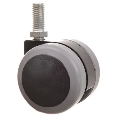 A close-up studio shot of a single caster wheel with a threaded bolt.
