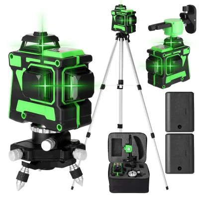 Zdjęcie produktu dla Wielofunkcyjny samopoziomujący niwelator laserowy 3D z 12 liniami pionowymi i poziomymi oraz statywem o długości 1,2 m z regulacją na 3 wysokościach i przedłużką ze stopu aluminium