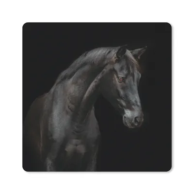 Produktbild von MuchoWow® Mauspad Mousepad Pferd - Tiere - Schwarz - Porträt 20x20 cm - Mousepads - Maus Mat - Pad - Mausunterlage - Desk Mat - Bureauartikeln