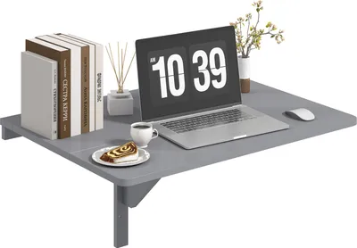 Produktbild von Wandmontierter Klapptisch, Klapptisch mit Klappblättern für kleine Räume, Wandarbeitsplatz, herunterklappbarer Schreibtisch, Grau